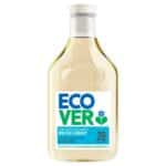 Clear bottle of Ecover Non-Bio Laundry detergent, labeled with lavender and sandalwood scent, featuring plant-based biodegradable ingredients, containing 28 washes.