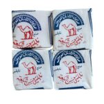 Four square packets of Syrian Nablus soap with camel illustrations and Arabic text on the packaging.