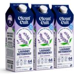 Three cartons of Clean Cult Wild Lavender Ultra Concentrated Laundry Detergent, each 32 fl oz, are lined up side by side, displaying eco-friendly packaging and lavender graphics.